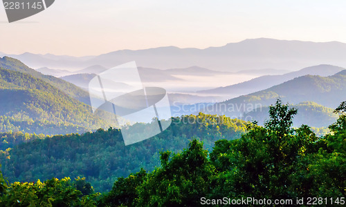 Image of early morning sunrise over blue ridge mountains