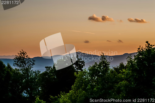 Image of early morning sunrise over blue ridge mountains