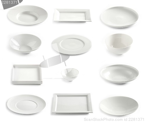 Image of various empty white plates