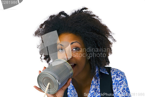 Image of African american woman with can phone