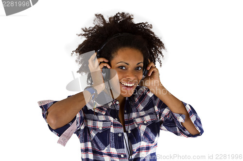 Image of Young afro american with headphones