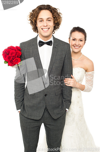 Image of Studio shot of a newlywed couple