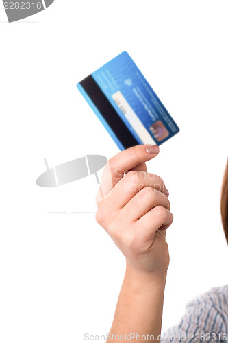 Image of Cropped image of woman with cash card