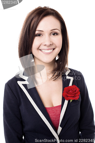Image of Cheerful young fashion woman portrait