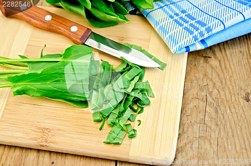Image of Sorrel cut on a board with a knife and napkin
