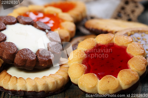 Image of Biscuits with different fillings closeup.