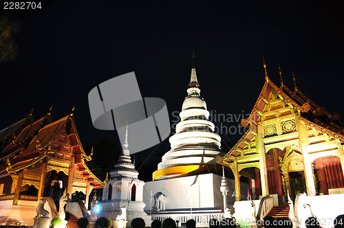 Image of Night view of an Ancient wat in Chiang Mai, Thailand