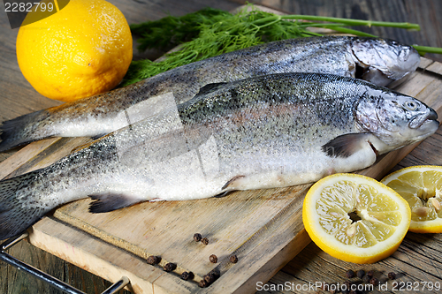 Image of Fresh fish on a cutting board.