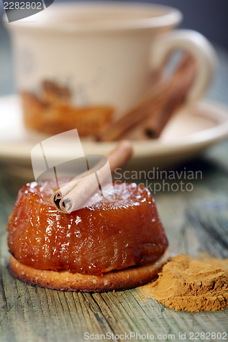 Image of Apple tarte tatin closeup.