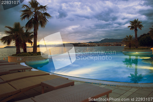 Image of Hotel pool on sunset near Split