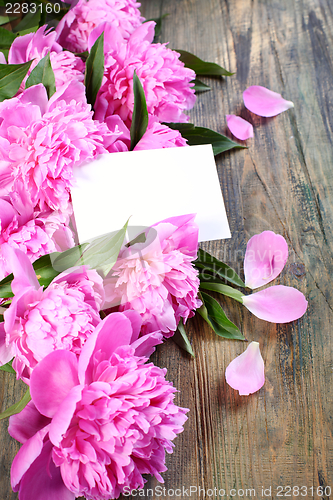 Image of Pink peonies and card.