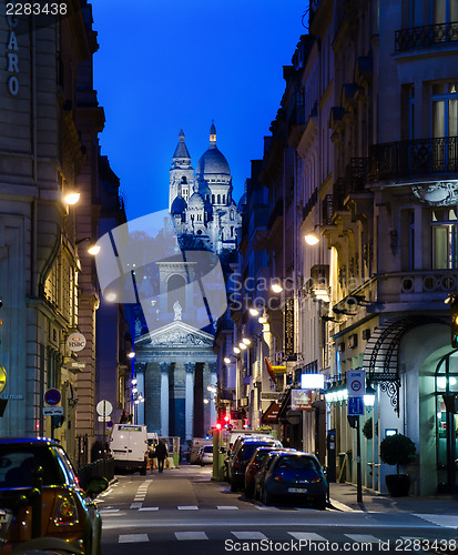 Image of The Sacre Coeur viewed from the rue Laffitte