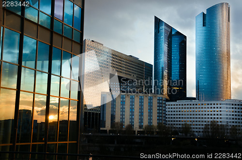 Image of Modern architecture in La Défense  late at night