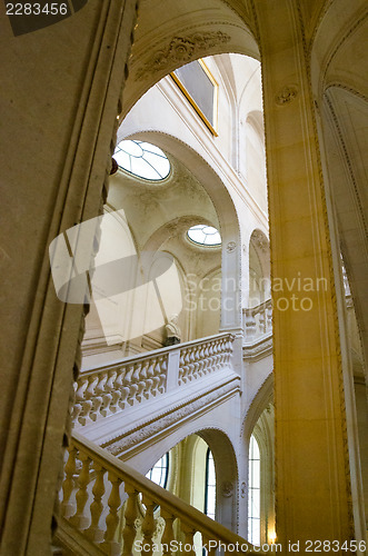 Image of The interior stairway between the floors in the Louvre. 