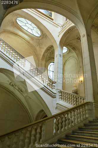 Image of The interior stairway between the floors in the Louvre. 