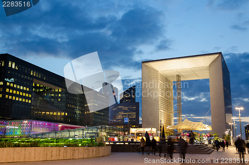 Image of Modern architecture in La Défense  late at night