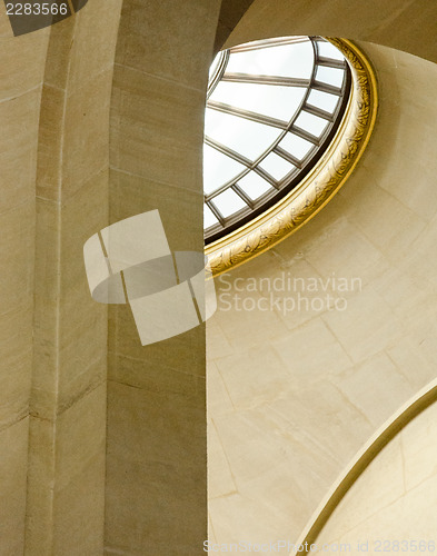 Image of The interior stairway between the floors in the Louvre. 