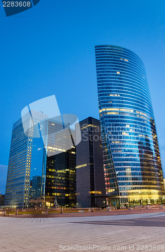 Image of Modern architecture in La Défense  late at night