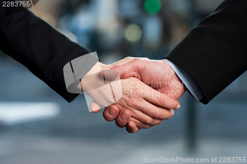 Image of The deal is on. Business handshake