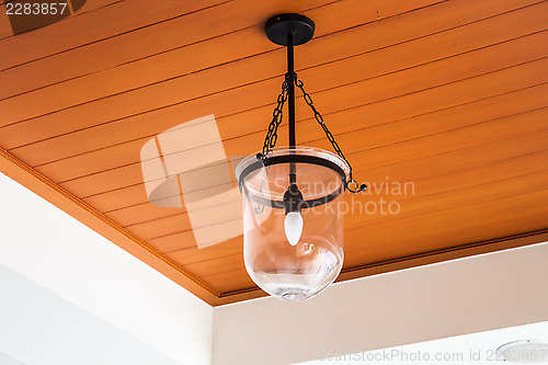 Image of Close up new modern  lamp on ceiling