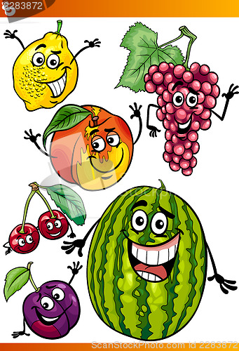 Image of funny fruits cartoon illustration set