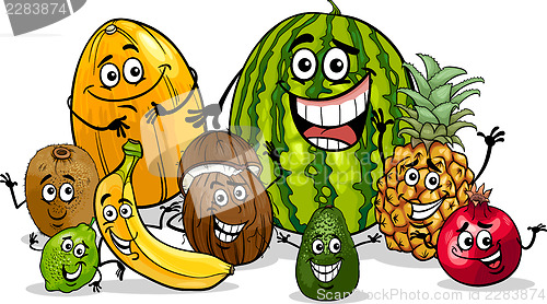 Image of tropical fruits group cartoon illustration