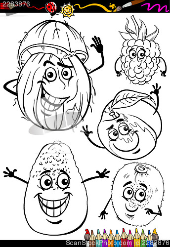 Image of cartoon fruits set for coloring book