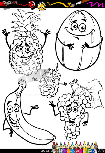 Image of cartoon fruits set for coloring book