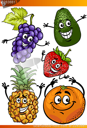 Image of funny fruits cartoon illustration set