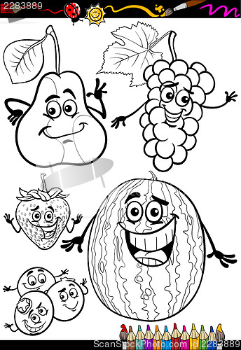 Image of cartoon fruits set for coloring book
