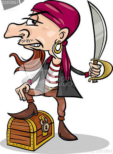 Image of pirate with treasure cartoon illustration