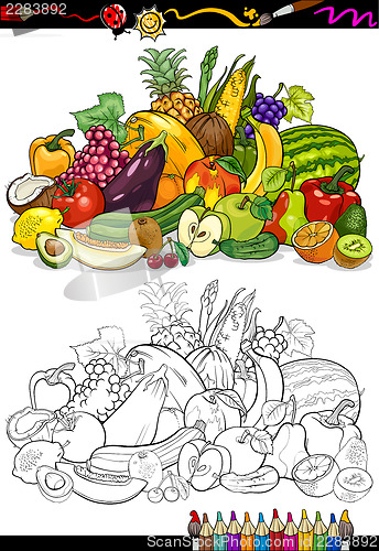 Image of fruits and vegetables for coloring book