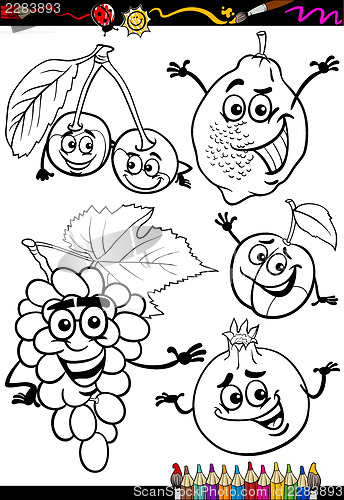 Image of cartoon fruits set for coloring book