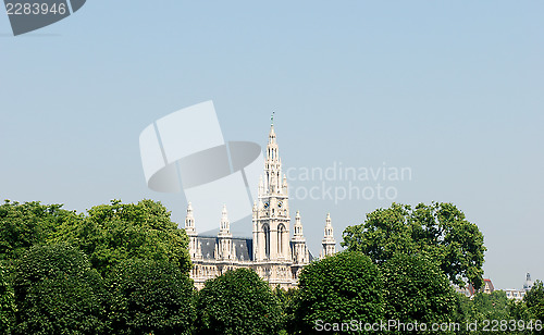 Image of Vienna City Hall beyond the trees in Heldenplatz, Austria