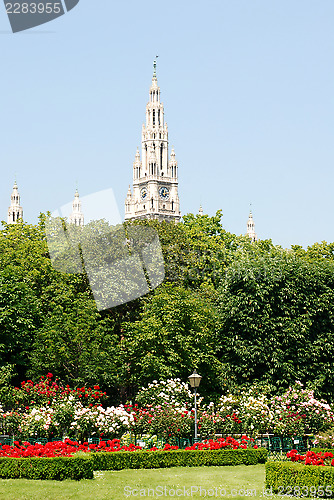 Image of Vienna's Rathaus (City Hall) beyond Volksgarten park