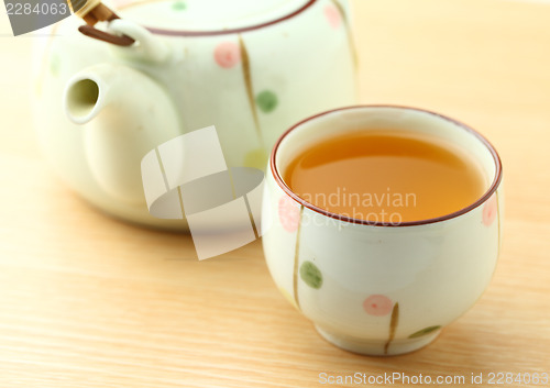Image of Cup of tea with teapot