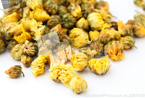 Image of Dried chamomile tea isolated on white background