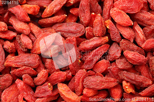 Image of Heap of Dried wolfberry fruit close up