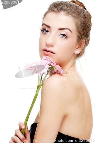 Image of natural beautiful woman face closeup portrait