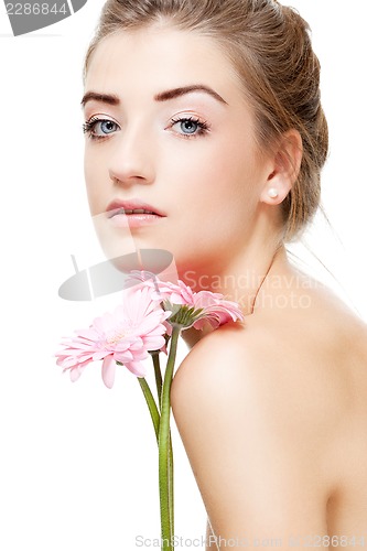 Image of natural beautiful woman face closeup portrait