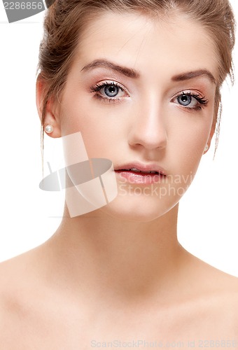 Image of natural beautiful woman face closeup portrait