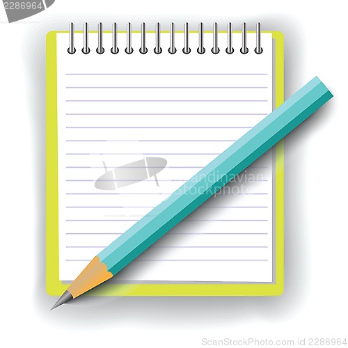 Image of notebook and pencil on white background