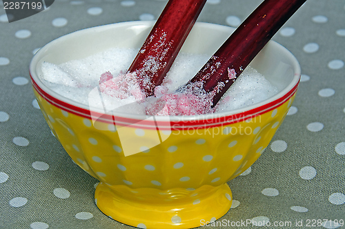 Image of Rhubarb stems dipped in sugar