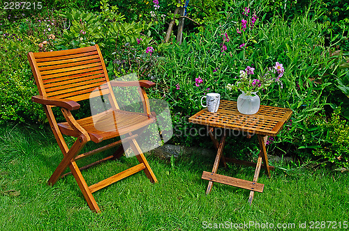 Image of Hardwood garden chair and table