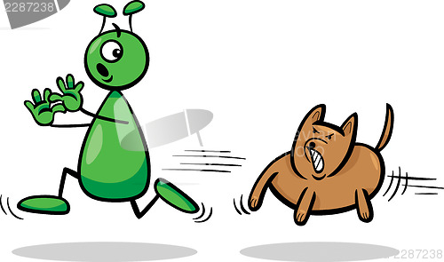 Image of alien and dog cartoon illustration