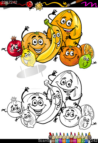 Image of cartoon citrus fruits for coloring book