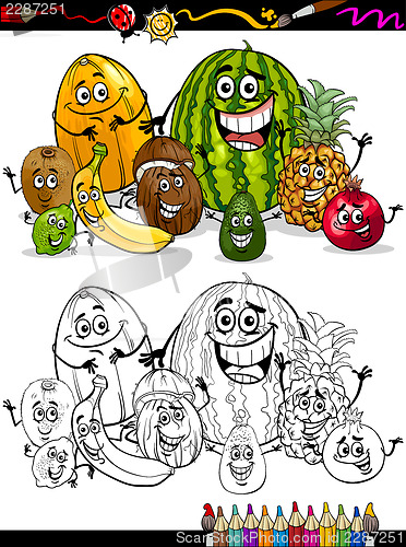 Image of cartoon tropical fruits for coloring book