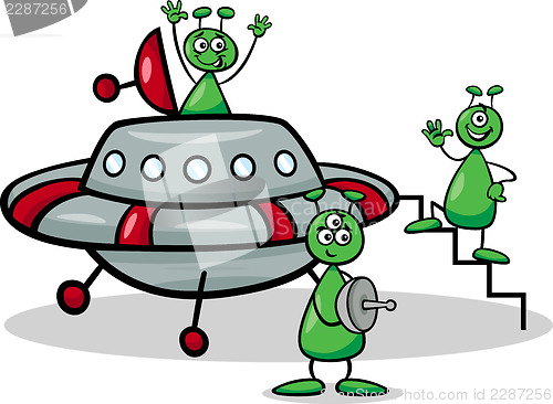 Image of aliens with ufo cartoon illustration