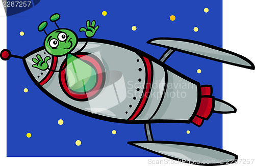 Image of alien in rocket cartoon illustration