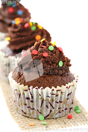 Image of Chocolate cupcakes close up.